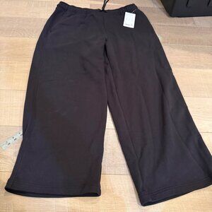 ATHLETA WOMENS BLACK HEAVYWEIGHT TERRY PANTS WIDE LEG JOGGER PANTALON NEW XL